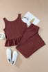 Solid Color Ribbed Ruffle Tank Top and Pants Set